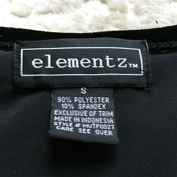Elementz Faux Wrap Faux Rhinestone Velour Top S Black - Picture 5 of 9